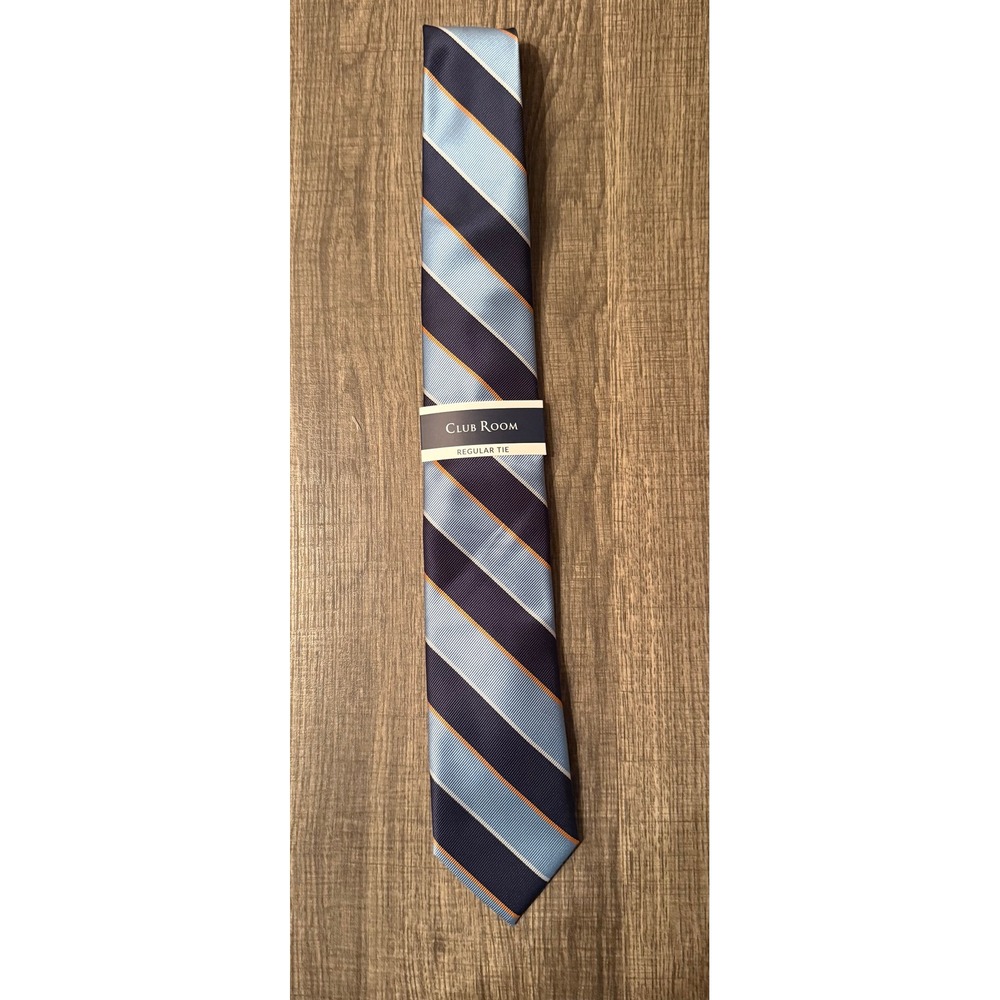 Club Room Mens Regular Tie Navy Light Blue Orange Diagonal Striped Necktie